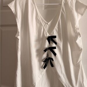 SHEIN White Blouse with Black Ribbon Detail